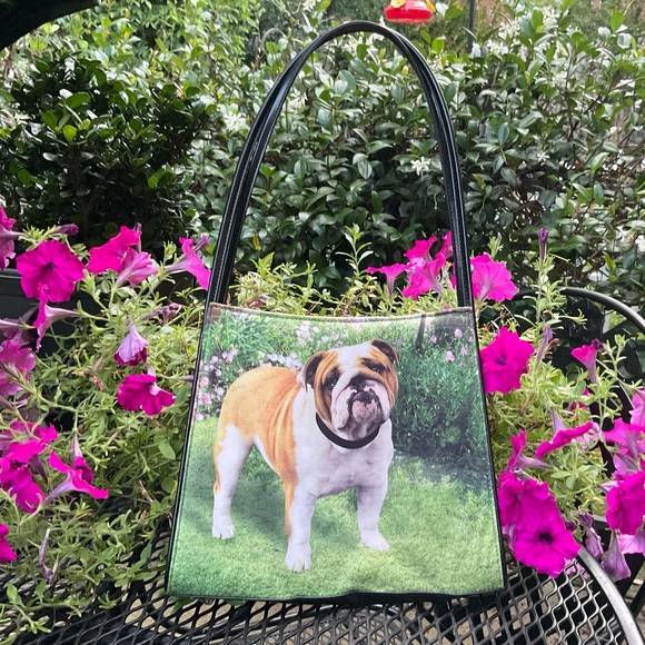 Adorable Bulldog Rhinestone Bling Collar Double Handle Silver Hardware Bag! - Picture 3 of 16